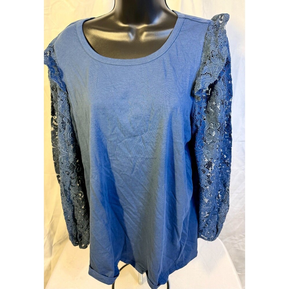 Cottagecore Coquette Blue Lace Sleeves Sweater Top Women's Large Pioneer Woman